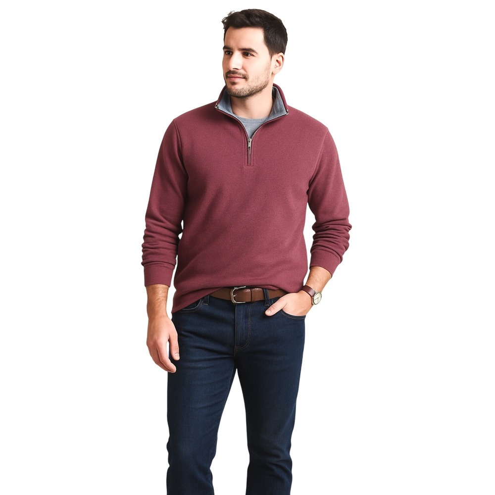 Arrow Mens XL/TG/XG 1/4 Zip Pullover Classic Fit‎ Burgundy Long Sleeve Top